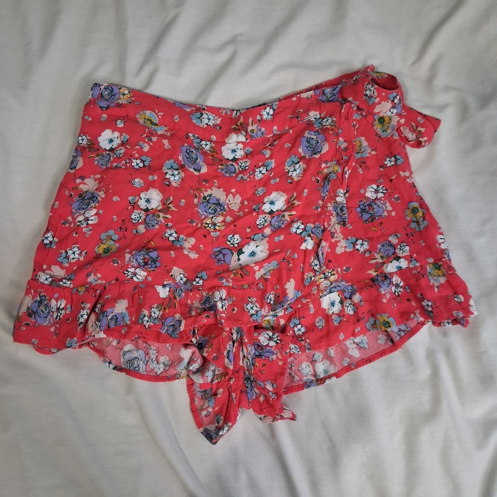 Free People FP Flirting Fleurs Ruffle Mini Skort Shorts Romantic Side Zip sz 10